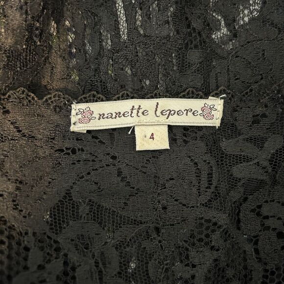 Nanette Lepore Women's Cocktail Dress Black Lace Pink Iridescent Sheath Size 4 - Picture 13 of 13